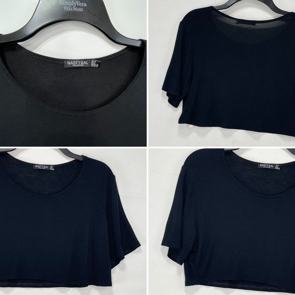 Nasty Gal Collection Women Sz 8 M Cropped T Shirt Black Crew Neck - Picture 8 of 16